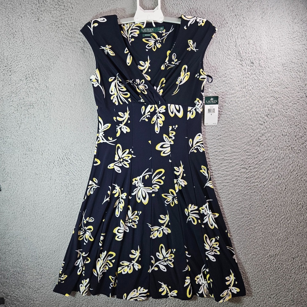 NEW Lauren Ralph Lauren Dress Size 6 Stretch Floral Navy Flowy
